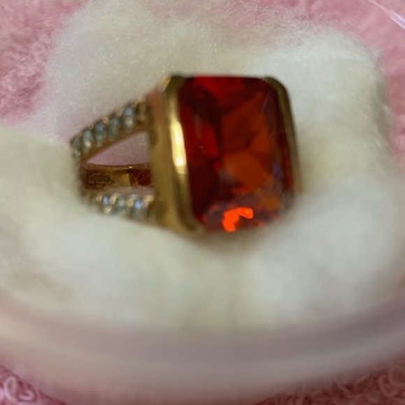 LARGE 1" Square Cut SIMULATED FIRE OPAL Double CZ ROSE GF Wide Band * 6 or 6.25 - Picture 3 of 7